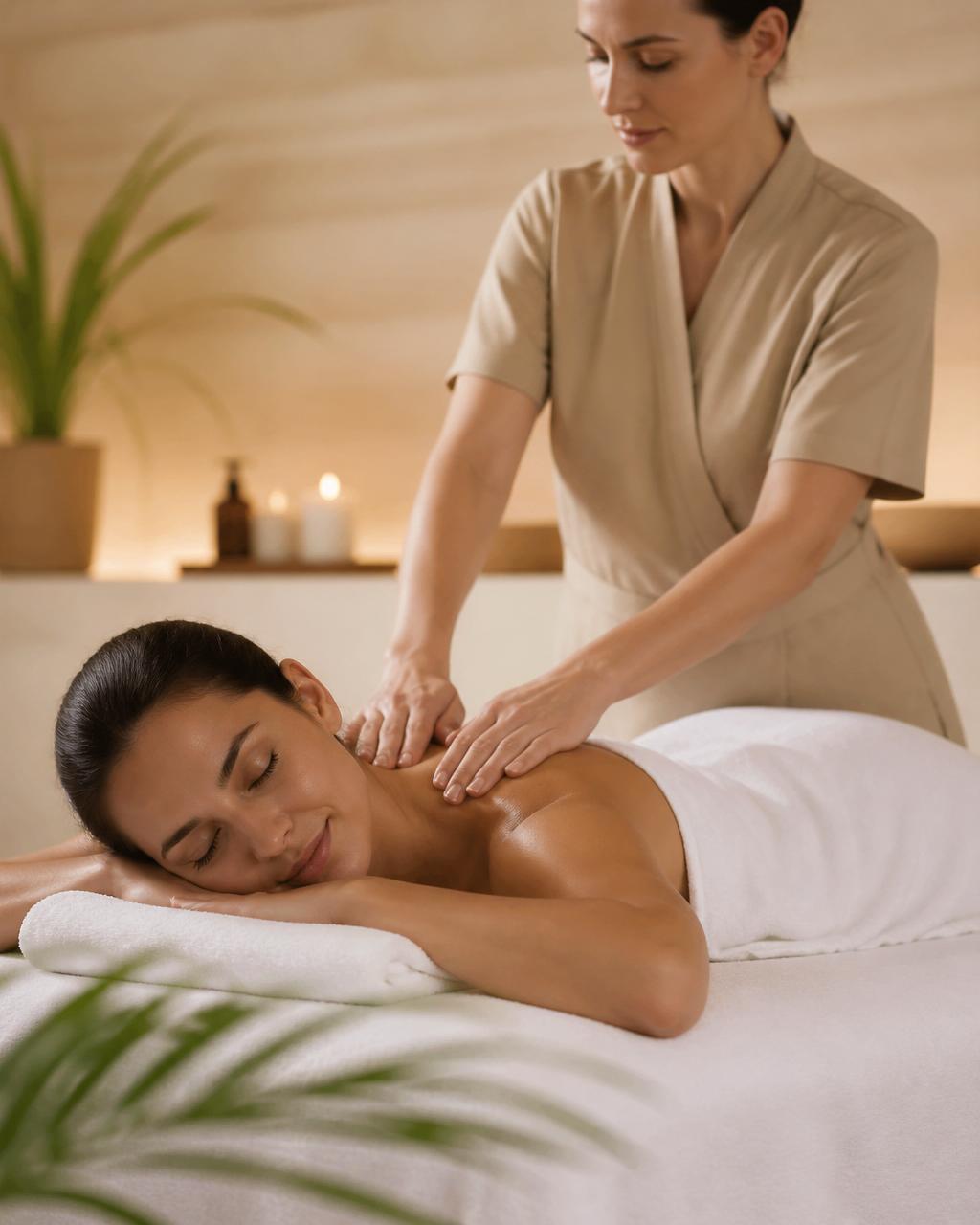 Mulher recebendo massagem realizada pela massoterapeuta